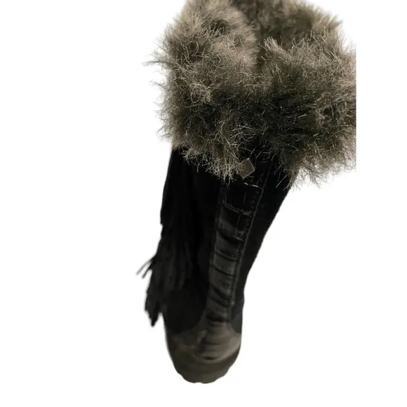 SAM EDELMAN BLACK FUR LINED BOOTS WITH FRINGE WOMENS SIZE 6 WARM AND COZY