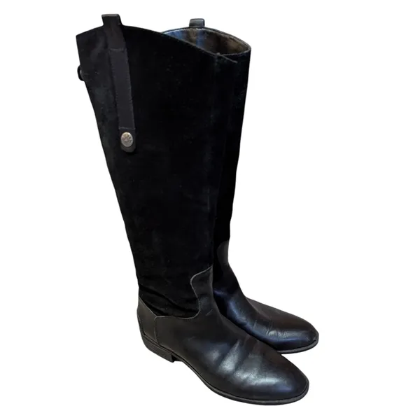 Sam Edelman Boots Pembroke Black Suede Leather Riding 8.5 Equestrian Preppy