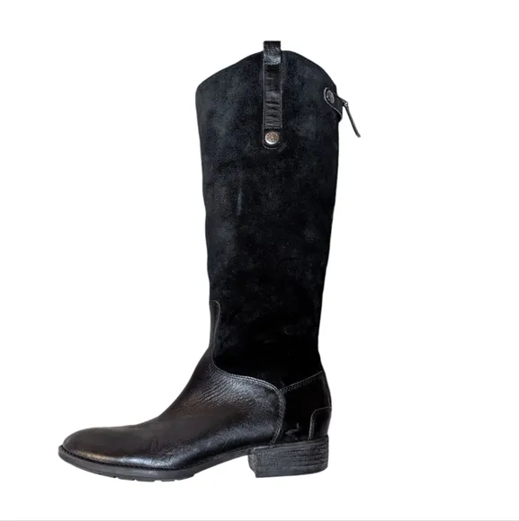 Sam Edelman Boots Pembroke Black Suede Leather Riding 8.5 Equestrian Preppy