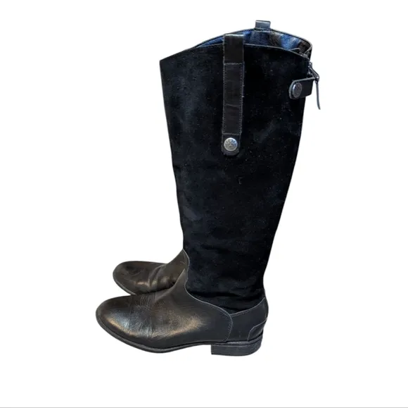 Sam Edelman Boots Pembroke Black Suede Leather Riding 8.5 Equestrian Preppy