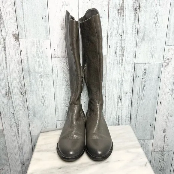 Sam Edelman gray pebbled leather equestrian knee high riding boots size 8.5