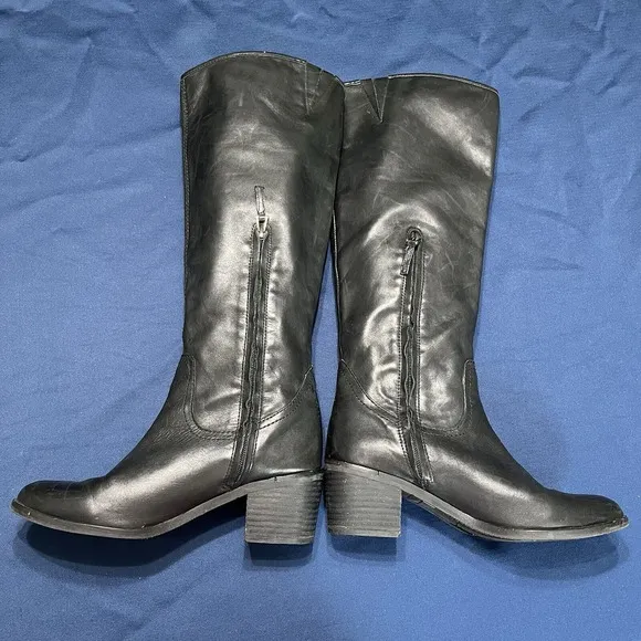 Sam Edelman Loren Boots Sz 8 Women's Black Leather Knee High Riding Equestrian