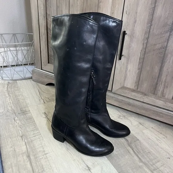 Sam Edelman Loren Boots Sz 8 Women's Black Leather Knee High Riding Equestrian