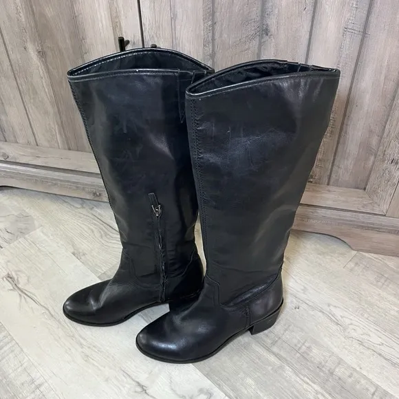 Sam Edelman Loren Boots Sz 8 Women's Black Leather Knee High Riding Equestrian