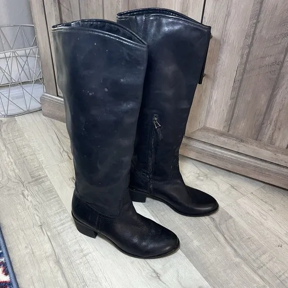Sam Edelman Loren Boots Sz 8 Women's Black Leather Knee High Riding Equestrian