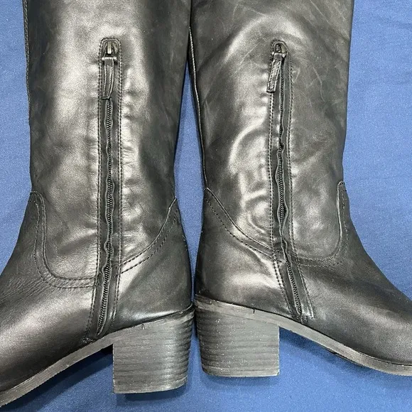 Sam Edelman Loren Boots Sz 8 Women's Black Leather Knee High Riding Equestrian