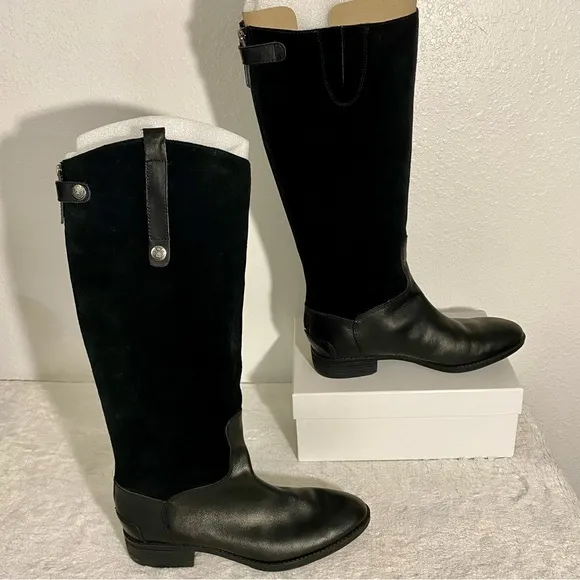 Sam Edelman Pembrooke Black Suede Leather Riding Boots Women’s Size 8.5M