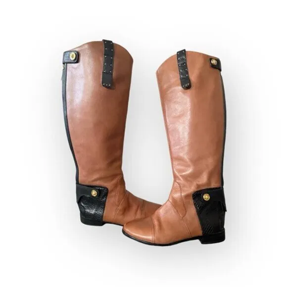 Sam Edelman Riding Boots Dara Leather Boot Knee High Brown Black Rare tall htf