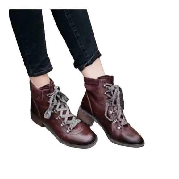 Sam Edelman | Size 7.5 Darrah Hiking Bootie Lace Up Block Heel Round Toe