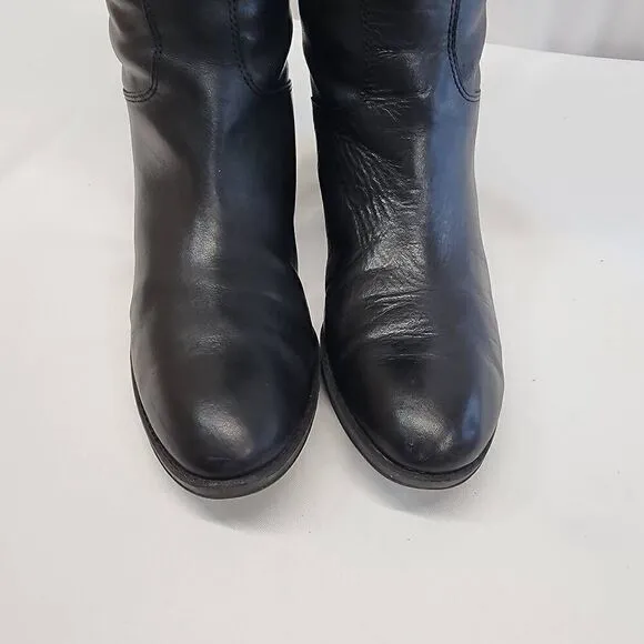 Sam Edelman Size 8.5 Penny Riding Boots Black Leather Knee High Zip Snap Block H