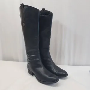 Sam Edelman Size 8.5 Penny Riding Boots Black Leather Knee High Zip Snap Block H