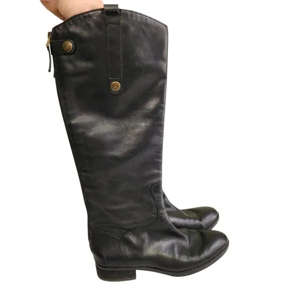 Sam Edelman Womens Penny Leather Riding Boots Size 7 Black Equestrian Tall Boot