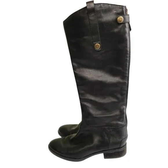 Sam Edelman Womens Penny Leather Riding Boots Size 7 Black Equestrian Tall Boot