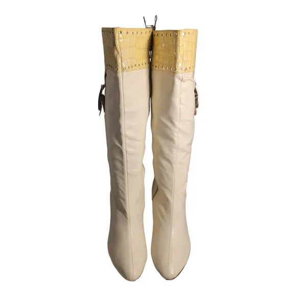 Samanta Vero Cuoio Knee-High Cream Beige Leather Boots 13M/ Vintage Plus Sized