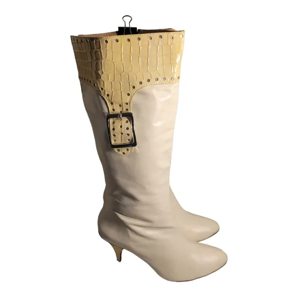 Samanta Vero Cuoio Knee-High Cream Beige Leather Boots 13M/ Vintage Plus Sized