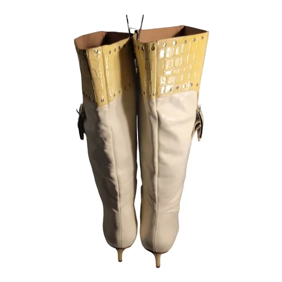 Samanta Vero Cuoio Knee-High Cream Beige Leather Boots 13M/ Vintage Plus Sized