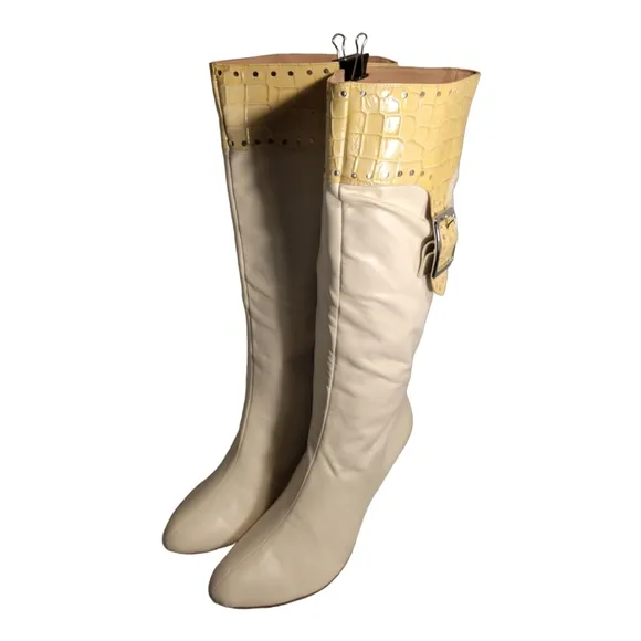 Samanta Vero Cuoio Knee-High Cream Beige Leather Boots 13M/ Vintage Plus Sized