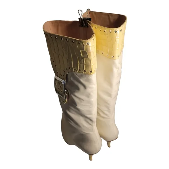 Samanta Vero Cuoio Knee-High Cream Beige Leather Boots 13M/ Vintage Plus Sized