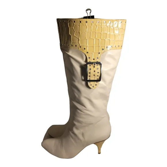 Samanta Vero Cuoio Knee-High Cream Beige Leather Boots 13M/ Vintage Plus Sized