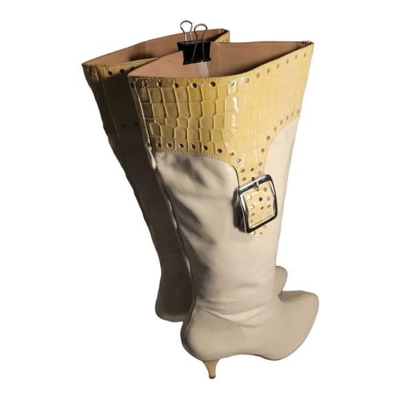 Samanta Vero Cuoio Knee-High Cream Beige Leather Boots 13M/ Vintage Plus Sized