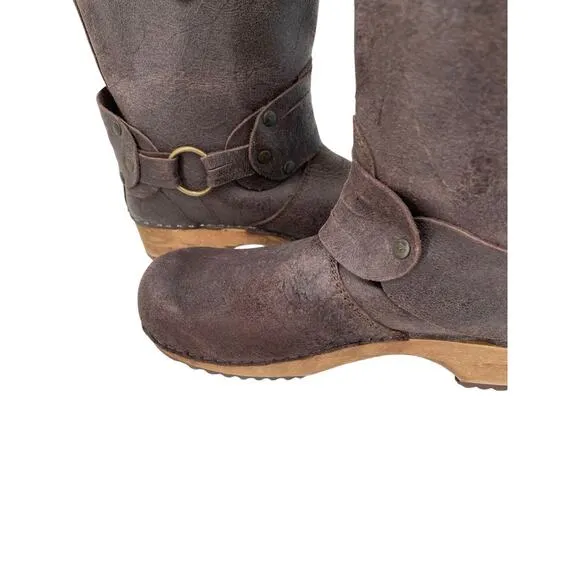 Sanita Mohawk Danish Clog Boots Brown Distressed Leather Size 39 US 8