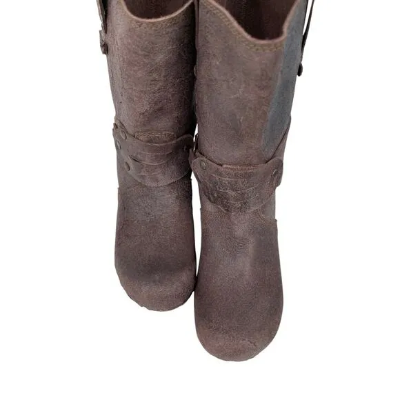 Sanita Mohawk Danish Clog Boots Brown Distressed Leather Size 39 US 8