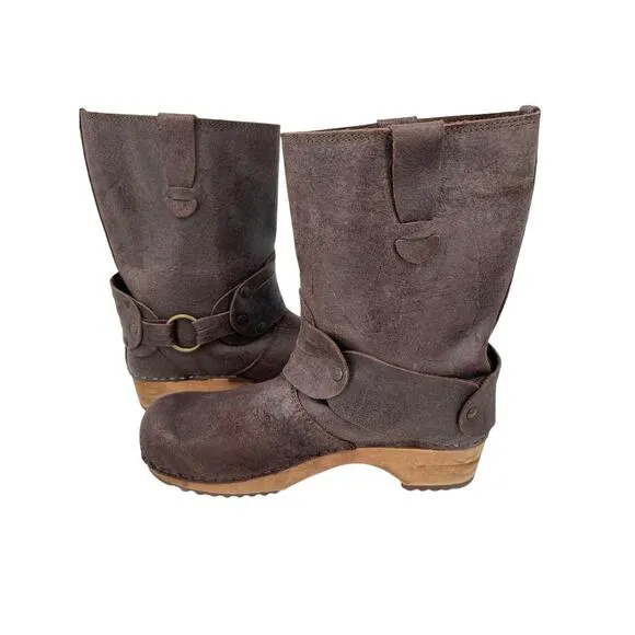 Sanita Mohawk Danish Clog Boots Brown Distressed Leather Size 39 US 8