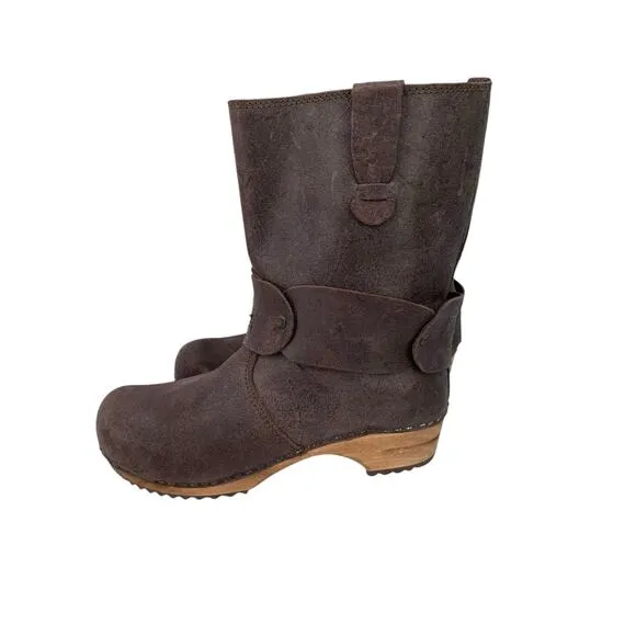 Sanita Mohawk Danish Clog Boots Brown Distressed Leather Size 39 US 8