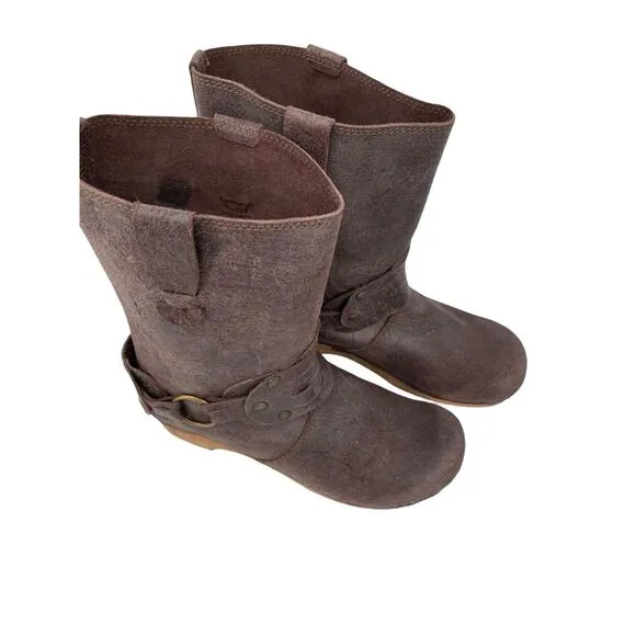 Sanita Mohawk Danish Clog Boots Brown Distressed Leather Size 39 US 8
