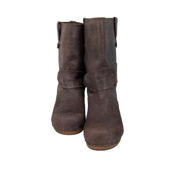 Sanita Mohawk Danish Clog Boots Brown Distressed Leather Size 39 US 8