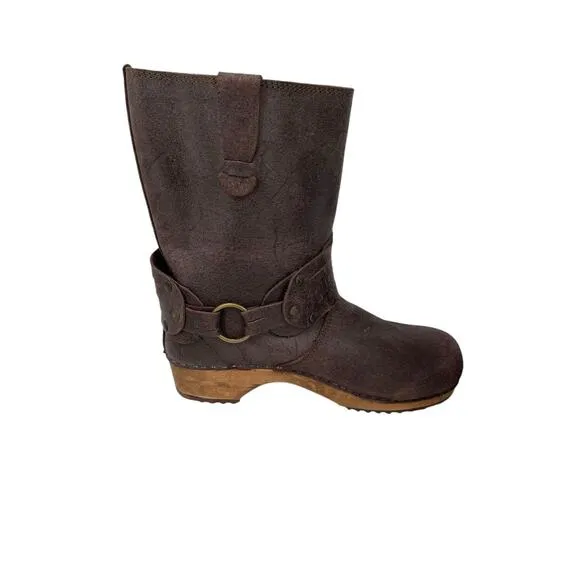 Sanita Mohawk Danish Clog Boots Brown Distressed Leather Size 39 US 8