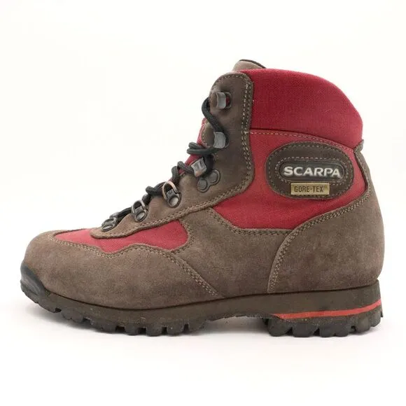Scarpa GTX Gore-tex Womens 7 Wide Brown Red Lace Up Waterproof Hiking Boots