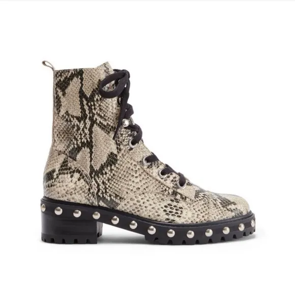 Schutz Andrea Snakeskin Printed Studded Combat Boots Womens Size 7