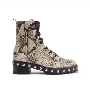 Schutz Andrea Snakeskin Printed Studded Combat Boots Womens Size 7