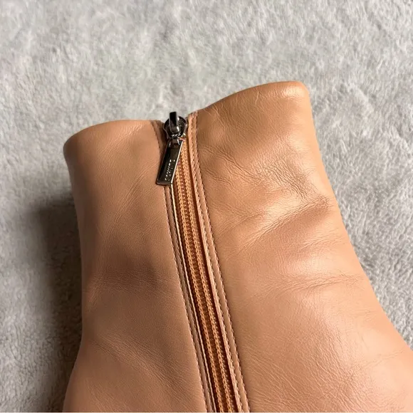 Schutz Tierra Square-Top Clear Acrylic-Heel Leather Boots Nude Sz 8