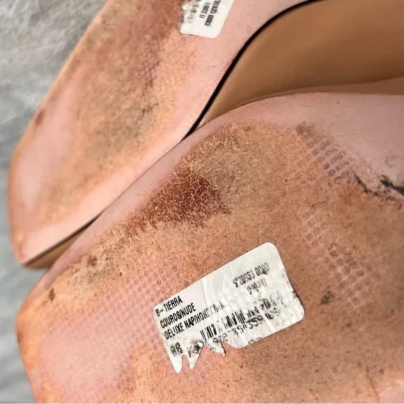 Schutz Tierra Square-Top Clear Acrylic-Heel Leather Boots Nude Sz 8