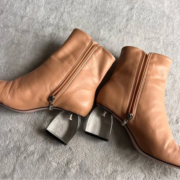 Schutz Tierra Square-Top Clear Acrylic-Heel Leather Boots Nude Sz 8