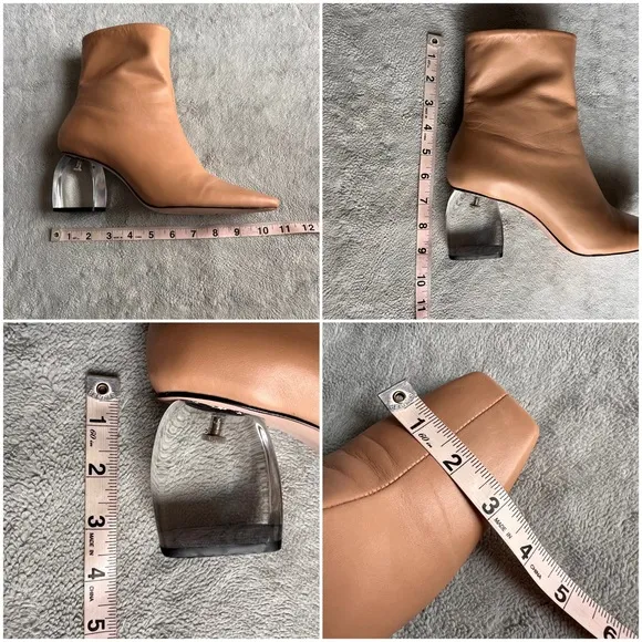 Schutz Tierra Square-Top Clear Acrylic-Heel Leather Boots Nude Sz 8