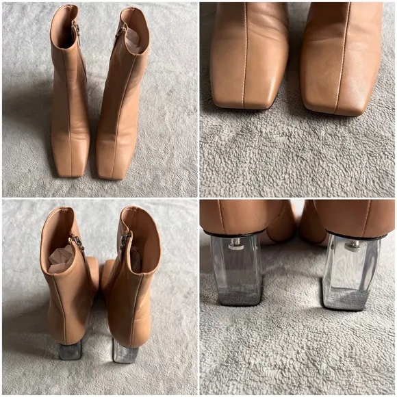 Schutz Tierra Square-Top Clear Acrylic-Heel Leather Boots Nude Sz 8