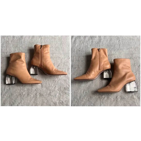 Schutz Tierra Square-Top Clear Acrylic-Heel Leather Boots Nude Sz 8