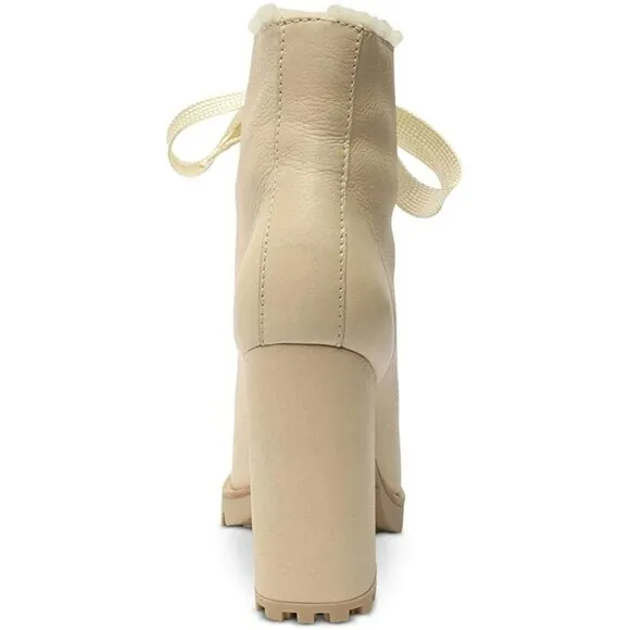 Schutz Zhara Winter Leather Bootie Beige Leather Faux Fur Lining SZ 7.5 NEW