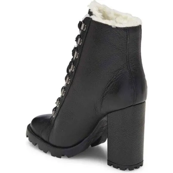 Schutz Zhara Winter Leather Bootie Black Leather Faux Fur Lining SZ 7.5 NEW