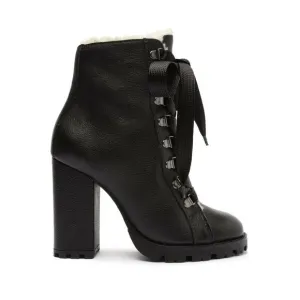 Schutz Zhara Winter Leather Bootie Black Leather Faux Fur Lining SZ 7.5 NEW