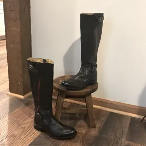 Sendra‎ Black Pebbled Leather Riding Boots Knee High Womens Size 9.5