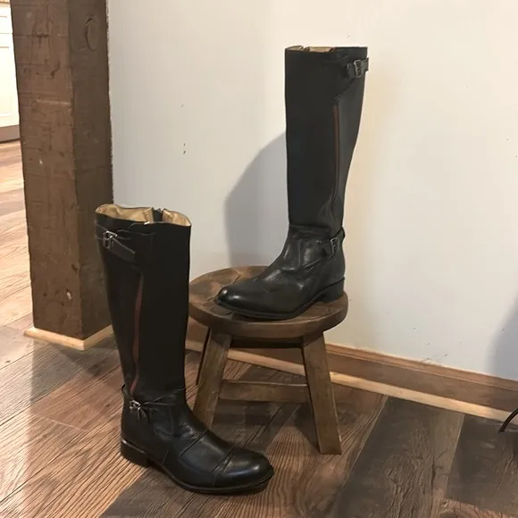 Sendra‎ Black Pebbled Leather Riding Boots Knee High Womens Size 9.5