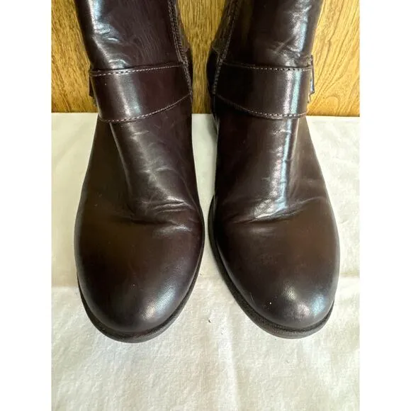 Sesto Meucci Women's Leather Woven Side Zip Ankle Boots Bootie Brown Size 6.5