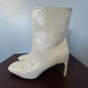 Seven Dials Nicole Winter Cream Croc Embossed 3&quot; Block Heel Booties Women's Sz 9