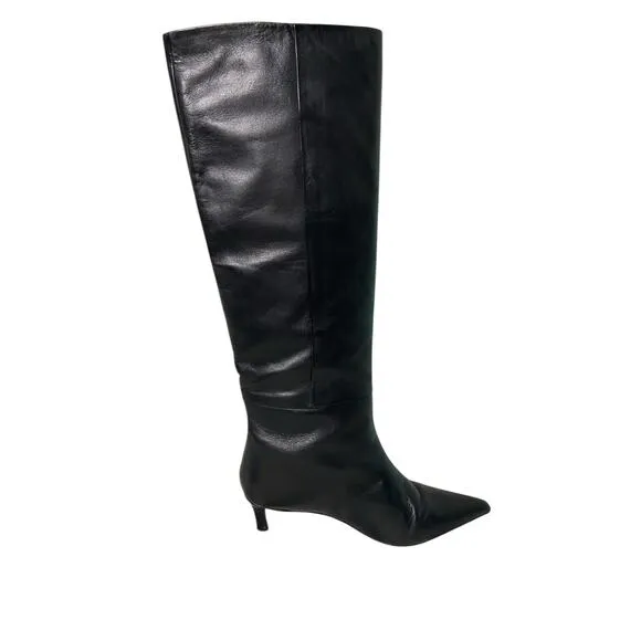 Seychelles Rose Leather Tall Boots Knee High Kitten Heel Pointed Toe Black Sz 8