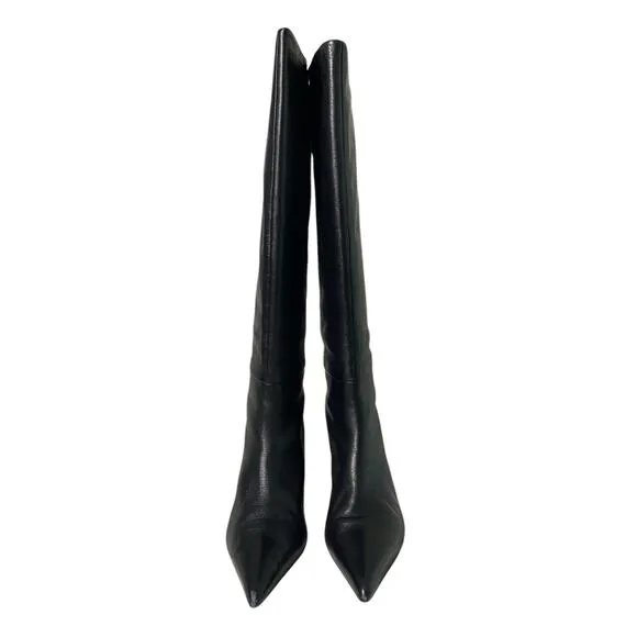 Seychelles Rose Leather Tall Boots Knee High Kitten Heel Pointed Toe Black Sz 8