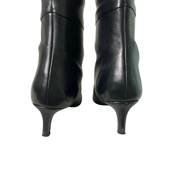 Seychelles Rose Leather Tall Boots Knee High Kitten Heel Pointed Toe Black Sz 8
